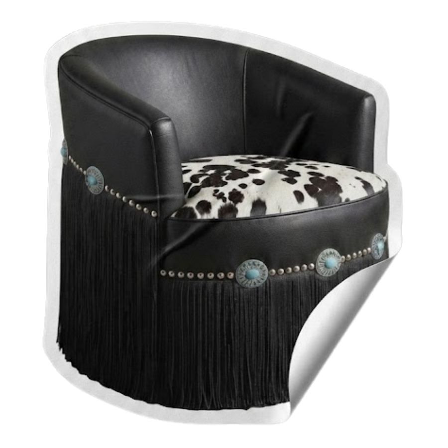 Peel-and-restick cowhide barrel chair sticker, isolated